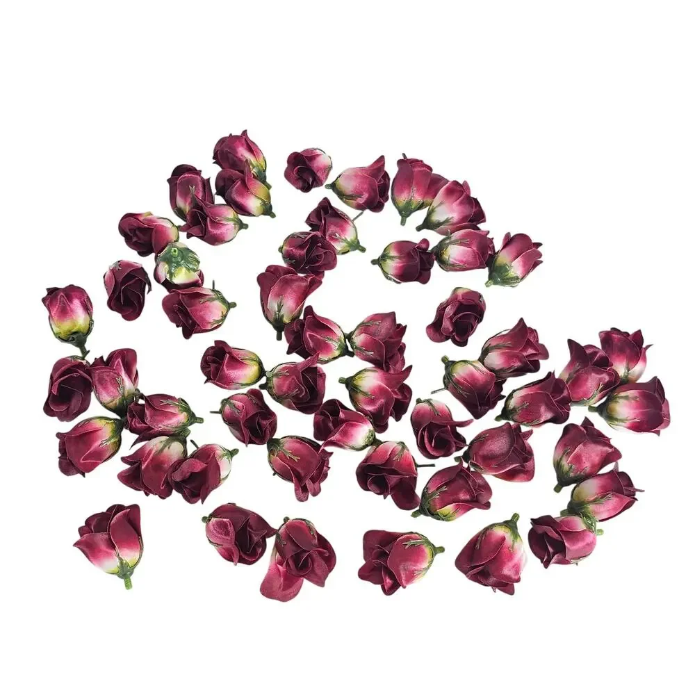 50 Wine Red Satin Rose Buds Stemless Wedding Floral Craft DIY 2 inch Burgundy